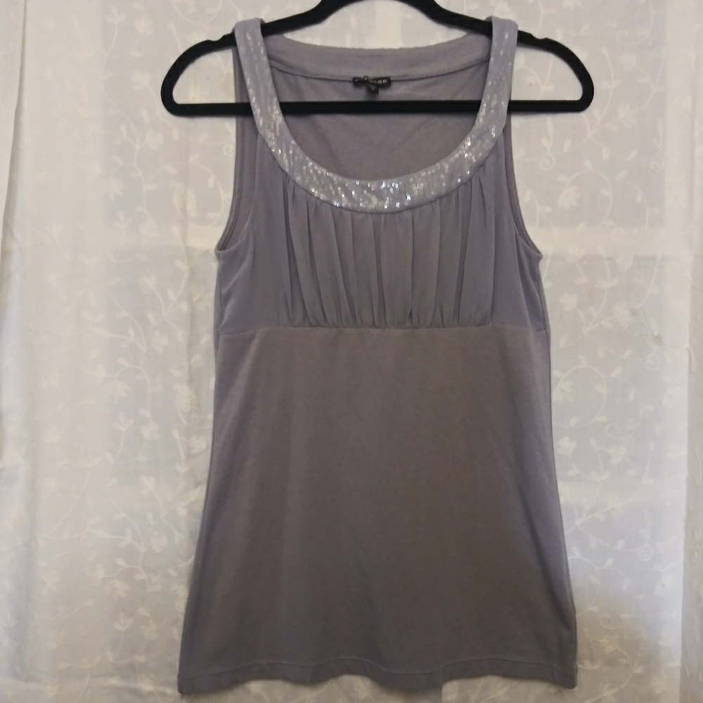Express glitter collar tank top gray